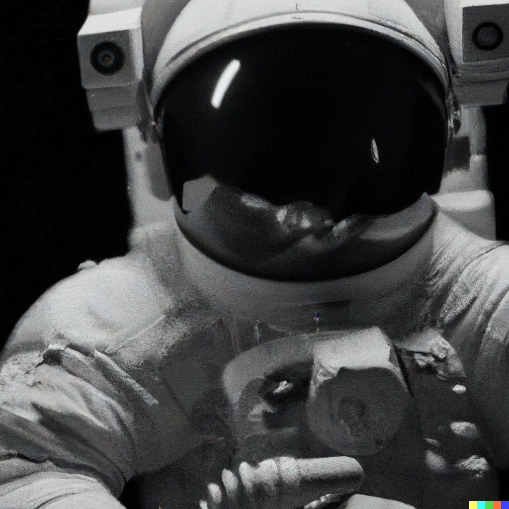 an astronaut, photograph, black and white